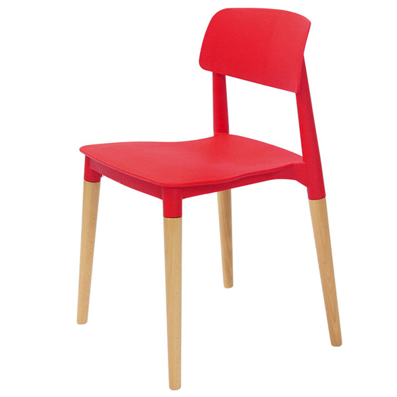 Plastic Stackable Armless Dining Chairs Open Back Side Chair with Wood Legs Red 1 Piece Clearhalo ' kitchen&dining_furn' 'Dining Chairs' 'Dining Tables & Seating' 'dining_chair' 'furn' 'furn_dining_chair' 'Furniture' 'furniture_dining_chair' 'Kitchen & Dining Furniture' 'kitchen' 3741299