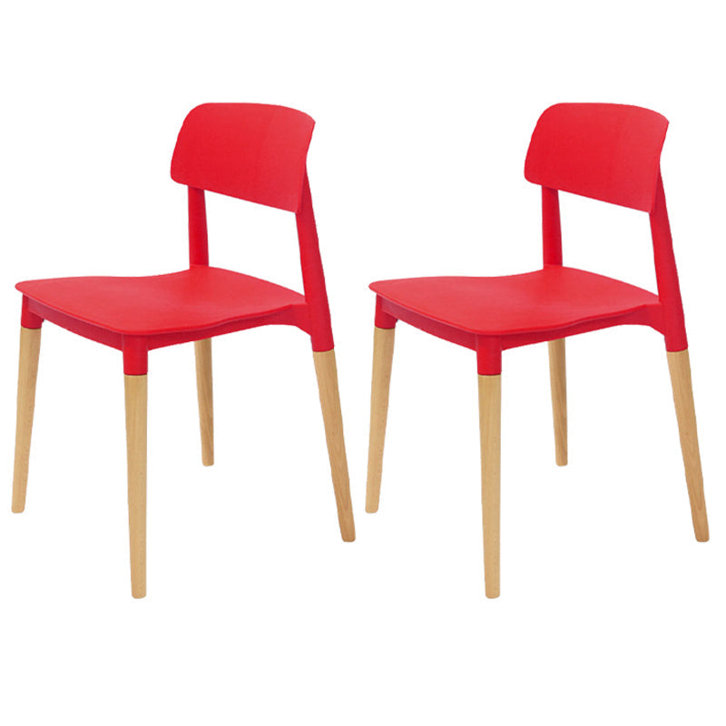 Plastic Stackable Armless Dining Chairs Open Back Side Chair with Wood Legs Red 2 Piece Set Clearhalo ' kitchen&dining_furn' 'Dining Chairs' 'Dining Tables & Seating' 'dining_chair' 'furn' 'furn_dining_chair' 'Furniture' 'furniture_dining_chair' 'Kitchen & Dining Furniture' 'kitchen' 3741301
