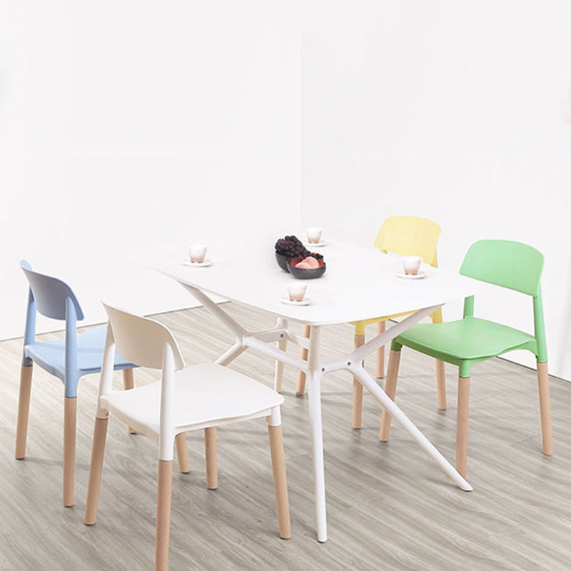 Plastic Stackable Armless Dining Chairs Open Back Side Chair with Wood Legs Clearhalo ' kitchen&dining_furn' 'Dining Chairs' 'Dining Tables & Seating' 'dining_chair' 'furn' 'furn_dining_chair' 'Furniture' 'furniture_dining_chair' 'Kitchen & Dining Furniture' 'kitchen' 3741302