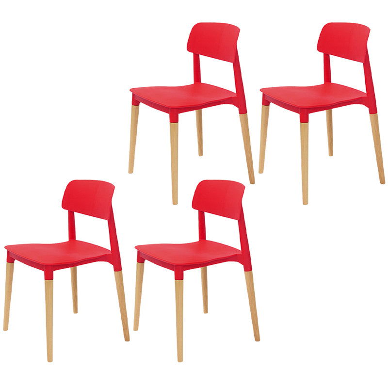 Plastic Stackable Armless Dining Chairs Open Back Side Chair with Wood Legs Red 4 Piece Set Clearhalo ' kitchen&dining_furn' 'Dining Chairs' 'Dining Tables & Seating' 'dining_chair' 'furn' 'furn_dining_chair' 'Furniture' 'furniture_dining_chair' 'Kitchen & Dining Furniture' 'kitchen' 3741303