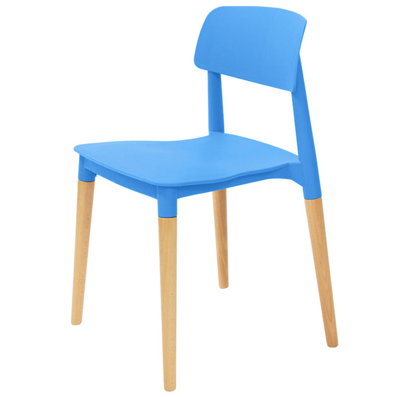 Plastic Stackable Armless Dining Chairs Open Back Side Chair with Wood Legs Blue 1 Piece Clearhalo ' kitchen&dining_furn' 'Dining Chairs' 'Dining Tables & Seating' 'dining_chair' 'furn' 'furn_dining_chair' 'Furniture' 'furniture_dining_chair' 'Kitchen & Dining Furniture' 'kitchen' 3741305