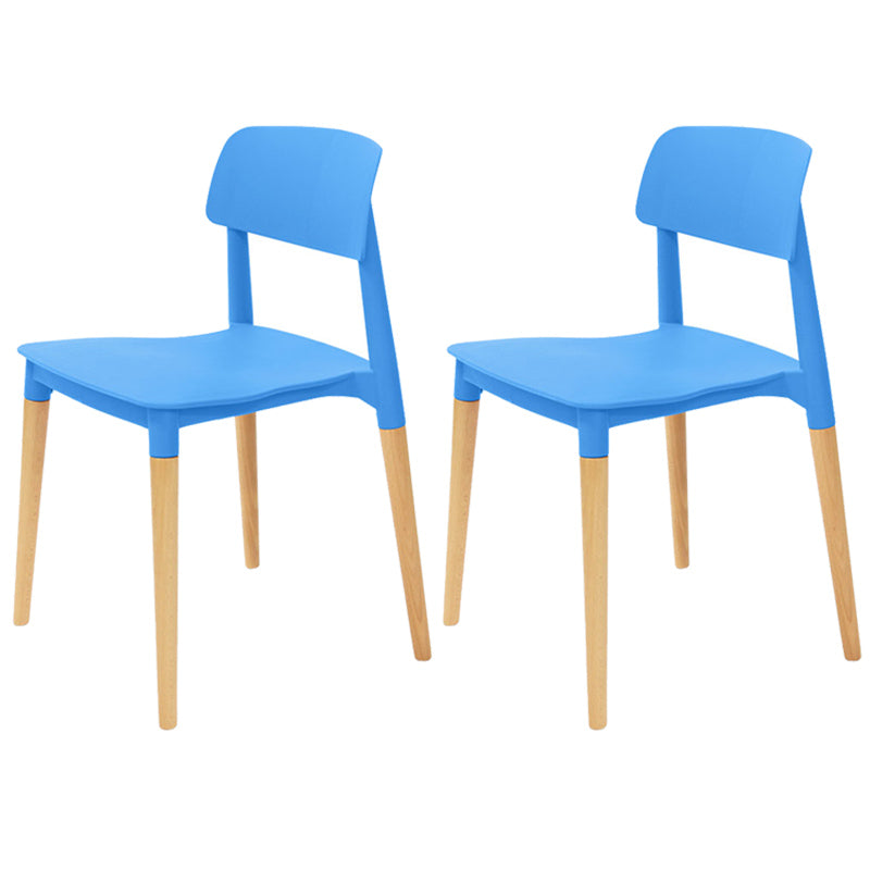 Plastic Stackable Armless Dining Chairs Open Back Side Chair with Wood Legs Blue 2 Piece Set Clearhalo ' kitchen&dining_furn' 'Dining Chairs' 'Dining Tables & Seating' 'dining_chair' 'furn' 'furn_dining_chair' 'Furniture' 'furniture_dining_chair' 'Kitchen & Dining Furniture' 'kitchen' 3741307