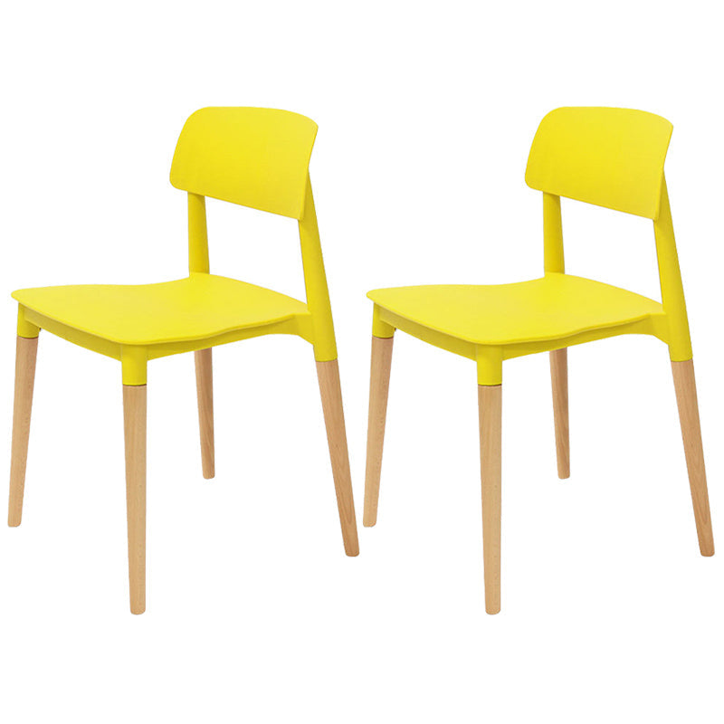Plastic Stackable Armless Dining Chairs Open Back Side Chair with Wood Legs Yellow 2 Piece Set Clearhalo ' kitchen&dining_furn' 'Dining Chairs' 'Dining Tables & Seating' 'dining_chair' 'furn' 'furn_dining_chair' 'Furniture' 'furniture_dining_chair' 'Kitchen & Dining Furniture' 'kitchen' 3741310