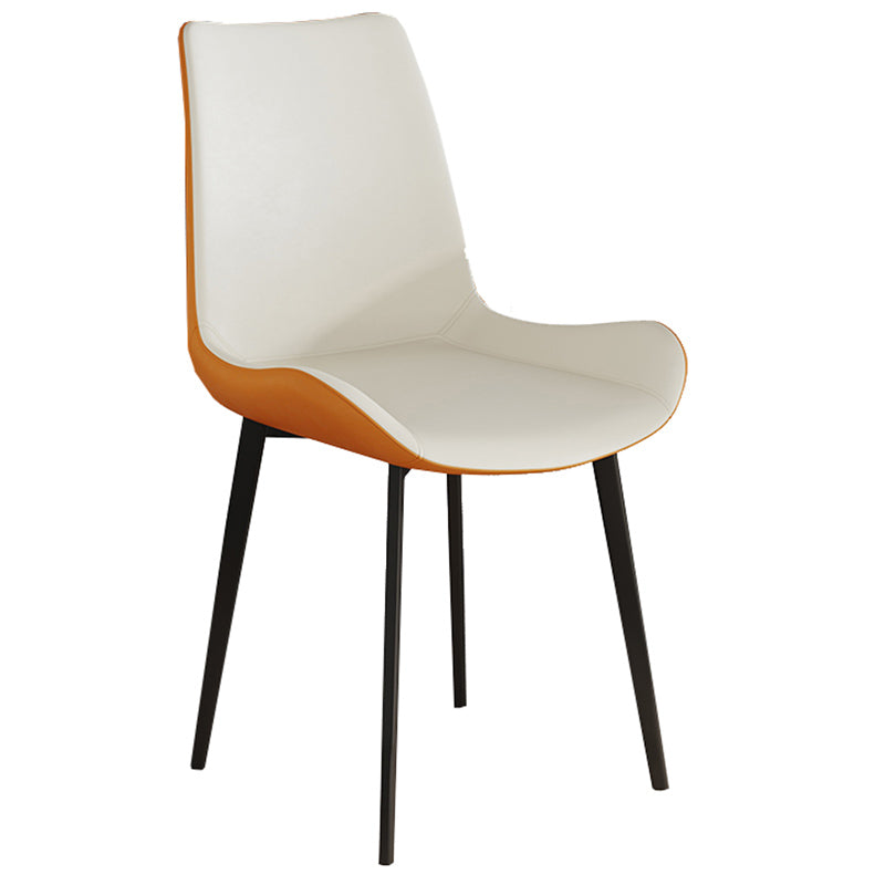 Leather Contemporary Restaurant Side Chair Parsons Matte Finish Dining Chair with Black Legs White-Brown 1 Piece Clearhalo ' kitchen&dining_furn' 'Dining Chairs' 'Dining Tables & Seating' 'dining_chair' 'furn' 'furn_dining_chair' 'Furniture' 'furniture_dining_chair' 'Kitchen & Dining Furniture' 'kitchen' 3741324