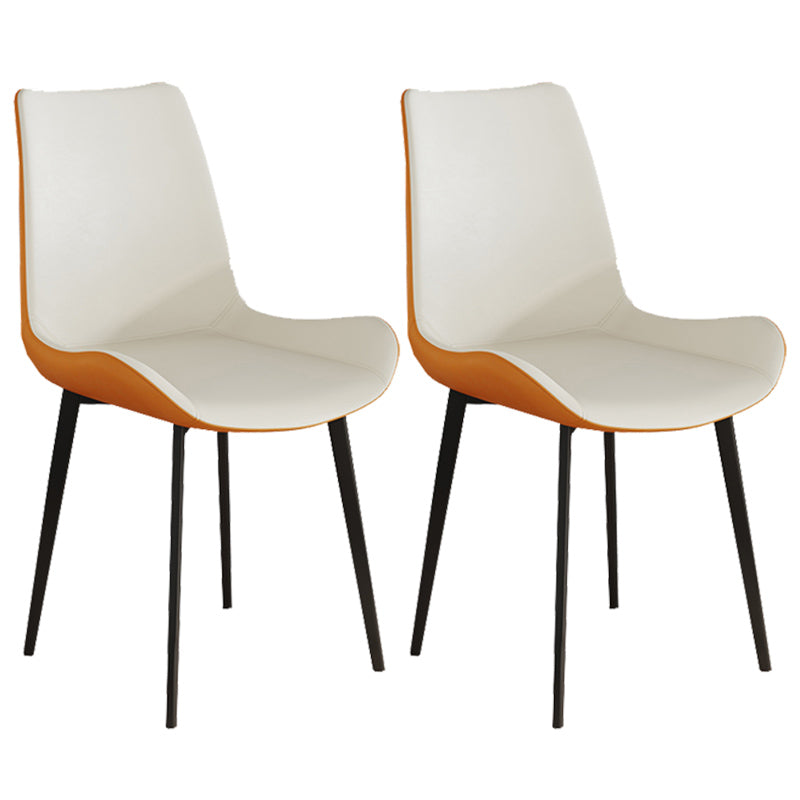 Leather Contemporary Restaurant Side Chair Parsons Matte Finish Dining Chair with Black Legs White-Brown 2 Piece Set Clearhalo ' kitchen&dining_furn' 'Dining Chairs' 'Dining Tables & Seating' 'dining_chair' 'furn' 'furn_dining_chair' 'Furniture' 'furniture_dining_chair' 'Kitchen & Dining Furniture' 'kitchen' 3741326