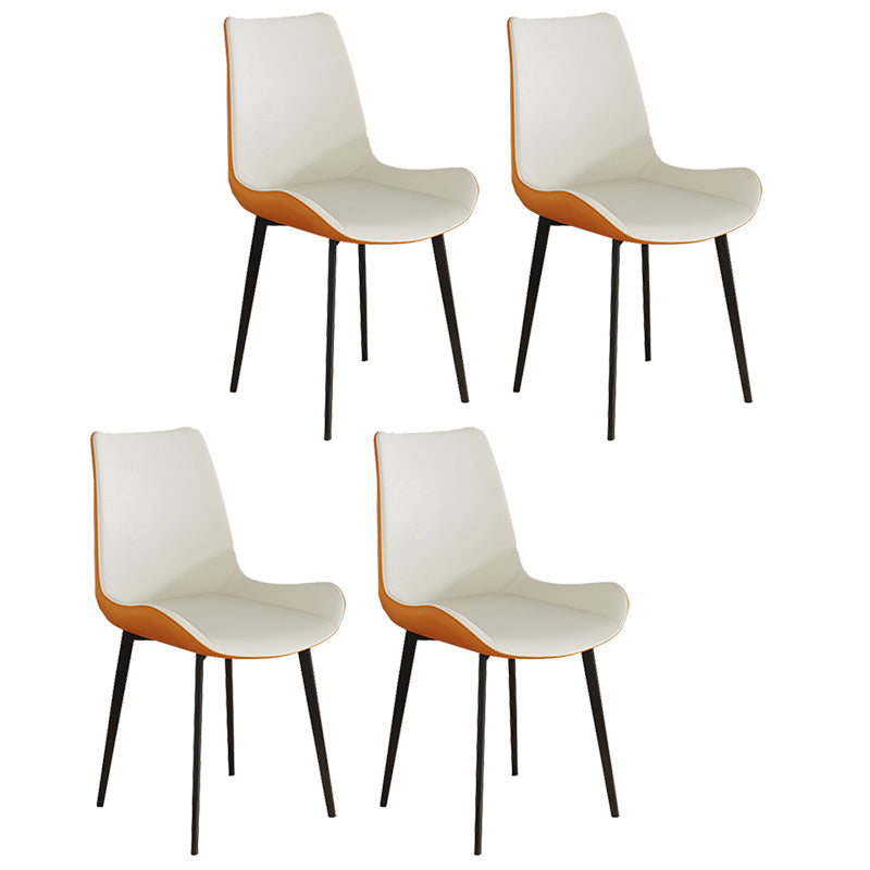 Leather Contemporary Restaurant Side Chair Parsons Matte Finish Dining Chair with Black Legs White-Brown 4 Piece Set Clearhalo ' kitchen&dining_furn' 'Dining Chairs' 'Dining Tables & Seating' 'dining_chair' 'furn' 'furn_dining_chair' 'Furniture' 'furniture_dining_chair' 'Kitchen & Dining Furniture' 'kitchen' 3741329