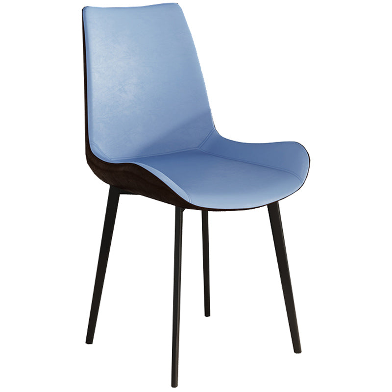 Leather Contemporary Restaurant Side Chair Parsons Matte Finish Dining Chair with Black Legs Blue-Brown 1 Piece Clearhalo ' kitchen&dining_furn' 'Dining Chairs' 'Dining Tables & Seating' 'dining_chair' 'furn' 'furn_dining_chair' 'Furniture' 'furniture_dining_chair' 'Kitchen & Dining Furniture' 'kitchen' 3741340