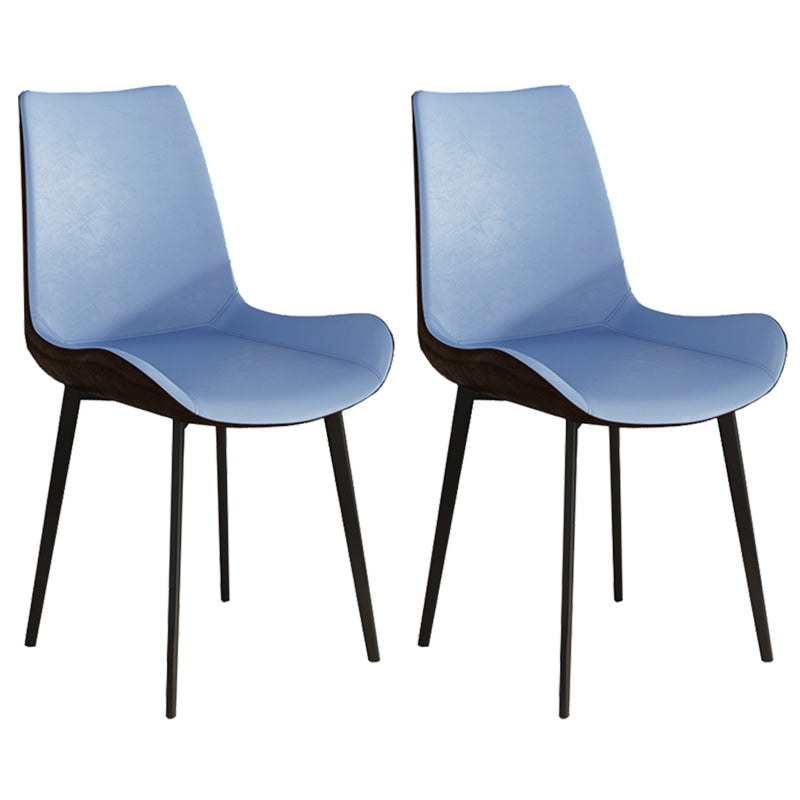 Leather Contemporary Restaurant Side Chair Parsons Matte Finish Dining Chair with Black Legs Blue-Brown 2 Piece Set Clearhalo ' kitchen&dining_furn' 'Dining Chairs' 'Dining Tables & Seating' 'dining_chair' 'furn' 'furn_dining_chair' 'Furniture' 'furniture_dining_chair' 'Kitchen & Dining Furniture' 'kitchen' 3741341