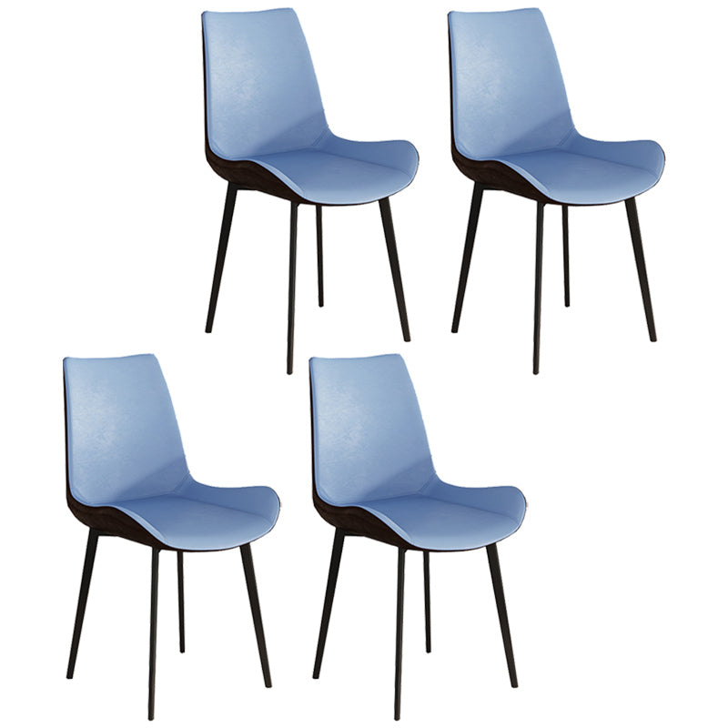 Leather Contemporary Restaurant Side Chair Parsons Matte Finish Dining Chair with Black Legs Blue-Brown 4 Piece Set Clearhalo ' kitchen&dining_furn' 'Dining Chairs' 'Dining Tables & Seating' 'dining_chair' 'furn' 'furn_dining_chair' 'Furniture' 'furniture_dining_chair' 'Kitchen & Dining Furniture' 'kitchen' 3741342