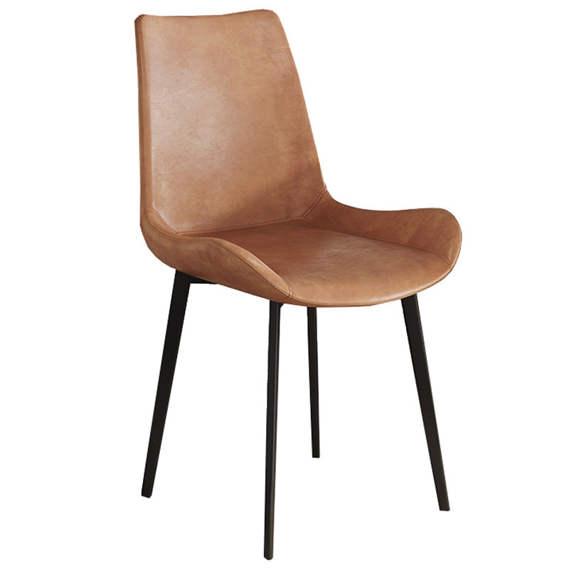 Leather Contemporary Restaurant Side Chair Parsons Matte Finish Dining Chair with Black Legs Brown 1 Piece Clearhalo ' kitchen&dining_furn' 'Dining Chairs' 'Dining Tables & Seating' 'dining_chair' 'furn' 'furn_dining_chair' 'Furniture' 'furniture_dining_chair' 'Kitchen & Dining Furniture' 'kitchen' 3741343