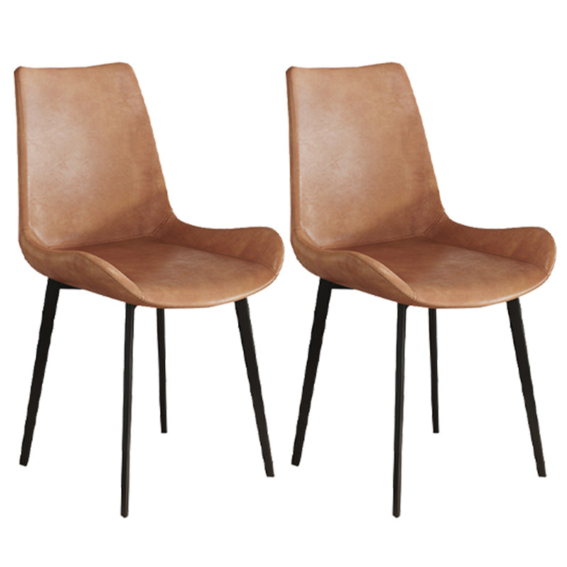 Leather Contemporary Restaurant Side Chair Parsons Matte Finish Dining Chair with Black Legs Brown 2 Piece Set Clearhalo ' kitchen&dining_furn' 'Dining Chairs' 'Dining Tables & Seating' 'dining_chair' 'furn' 'furn_dining_chair' 'Furniture' 'furniture_dining_chair' 'Kitchen & Dining Furniture' 'kitchen' 3741344