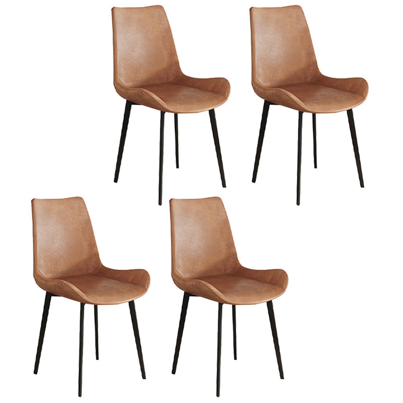 Leather Contemporary Restaurant Side Chair Parsons Matte Finish Dining Chair with Black Legs Brown 4 Piece Set Clearhalo ' kitchen&dining_furn' 'Dining Chairs' 'Dining Tables & Seating' 'dining_chair' 'furn' 'furn_dining_chair' 'Furniture' 'furniture_dining_chair' 'Kitchen & Dining Furniture' 'kitchen' 3741345