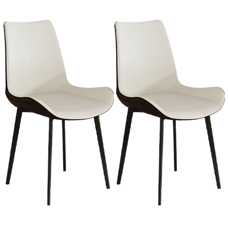 Leather Contemporary Restaurant Side Chair Parsons Matte Finish Dining Chair with Black Legs Gloss White 2 Piece Set Clearhalo ' kitchen&dining_furn' 'Dining Chairs' 'Dining Tables & Seating' 'dining_chair' 'furn' 'furn_dining_chair' 'Furniture' 'furniture_dining_chair' 'Kitchen & Dining Furniture' 'kitchen' 3741353