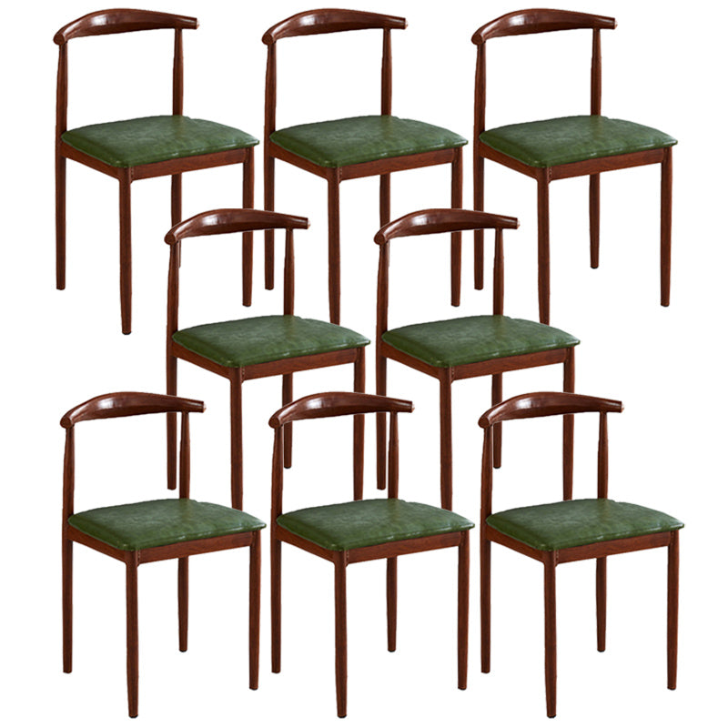 Contemporary Style Metal Kitchen Chairs Set Open Back Side PU Leather Chair Blackish Green 8 Piece Set Walnut Clearhalo ' kitchen&dining_furn' 'Dining Chairs' 'Dining Tables & Seating' 'dining_chair' 'furn' 'furn_dining_chair' 'Furniture' 'furniture_dining_chair' 'Kitchen & Dining Furniture' 'kitchen' 3741358