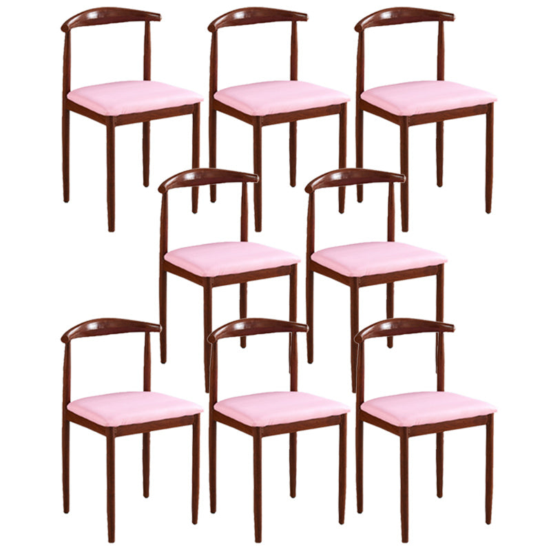 Contemporary Style Metal Kitchen Chairs Set Open Back Side PU Leather Chair Pink 8 Piece Set Walnut Clearhalo ' kitchen&dining_furn' 'Dining Chairs' 'Dining Tables & Seating' 'dining_chair' 'furn' 'furn_dining_chair' 'Furniture' 'furniture_dining_chair' 'Kitchen & Dining Furniture' 'kitchen' 3741374