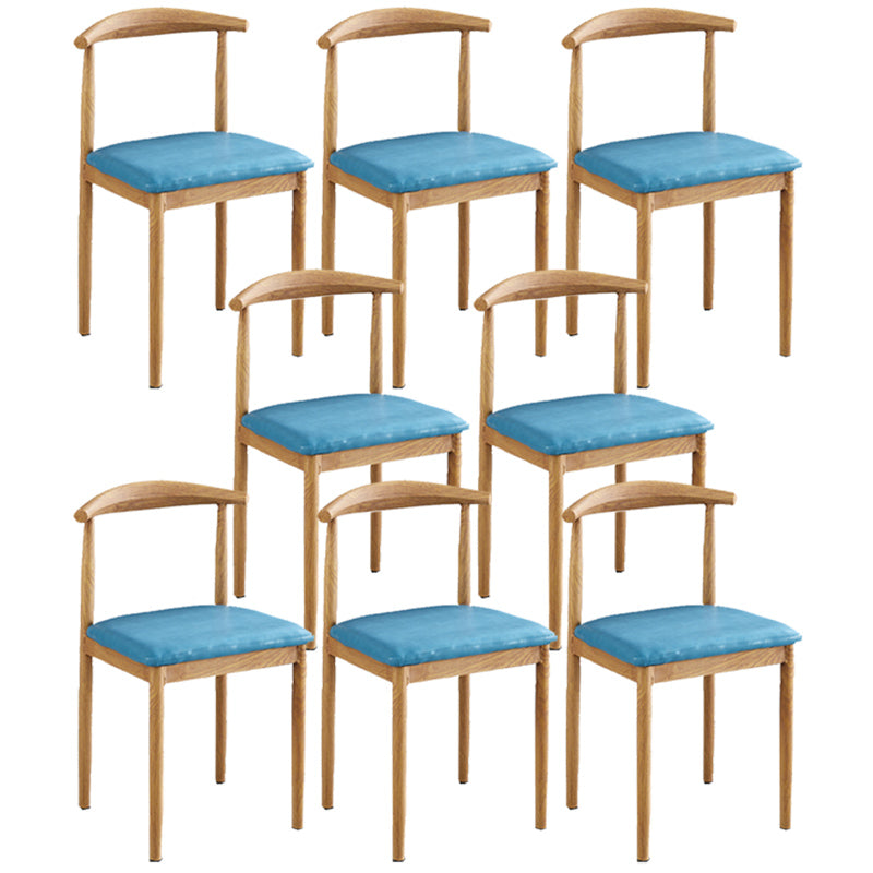 Contemporary Style Metal Kitchen Chairs Set Open Back Side PU Leather Chair Blue 8 Piece Set Natural Wood Clearhalo ' kitchen&dining_furn' 'Dining Chairs' 'Dining Tables & Seating' 'dining_chair' 'furn' 'furn_dining_chair' 'Furniture' 'furniture_dining_chair' 'Kitchen & Dining Furniture' 'kitchen' 3741387
