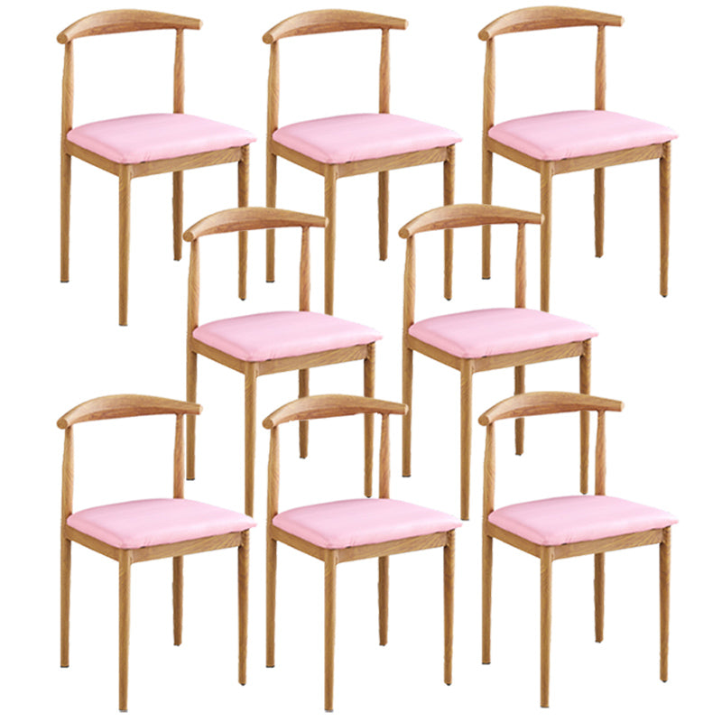 Contemporary Style Metal Kitchen Chairs Set Open Back Side PU Leather Chair Pink 8 Piece Set Natural Wood Clearhalo ' kitchen&dining_furn' 'Dining Chairs' 'Dining Tables & Seating' 'dining_chair' 'furn' 'furn_dining_chair' 'Furniture' 'furniture_dining_chair' 'Kitchen & Dining Furniture' 'kitchen' 3741389