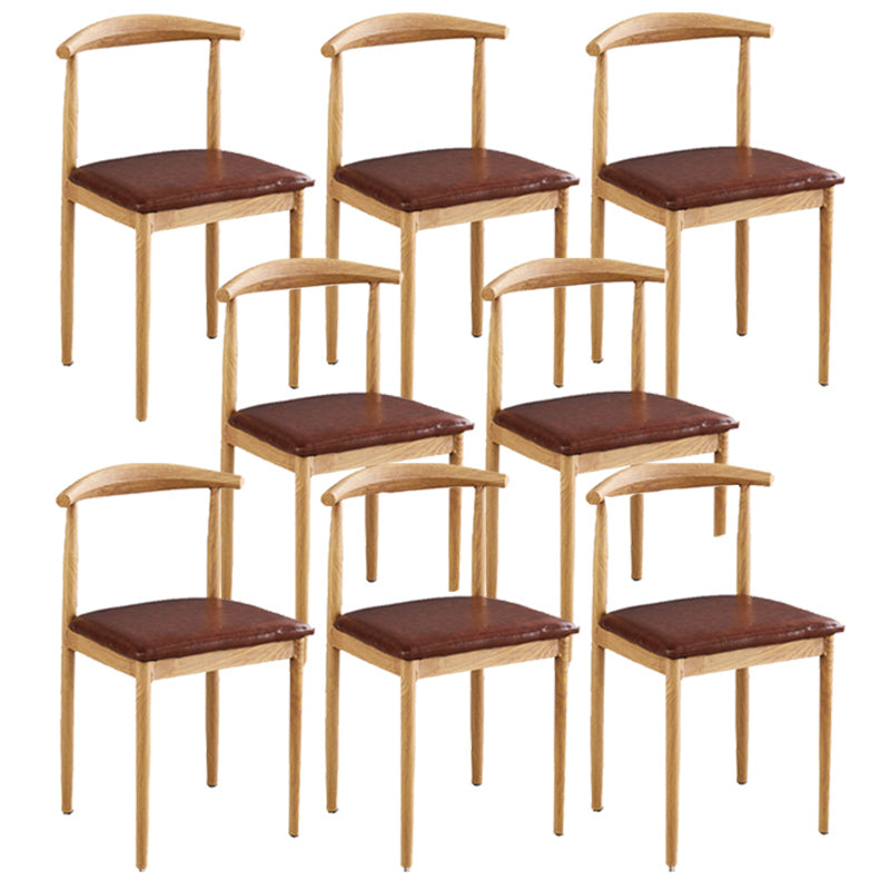 Contemporary Style Metal Kitchen Chairs Set Open Back Side PU Leather Chair Brown 8 Piece Set Natural Wood Clearhalo ' kitchen&dining_furn' 'Dining Chairs' 'Dining Tables & Seating' 'dining_chair' 'furn' 'furn_dining_chair' 'Furniture' 'furniture_dining_chair' 'Kitchen & Dining Furniture' 'kitchen' 3741393
