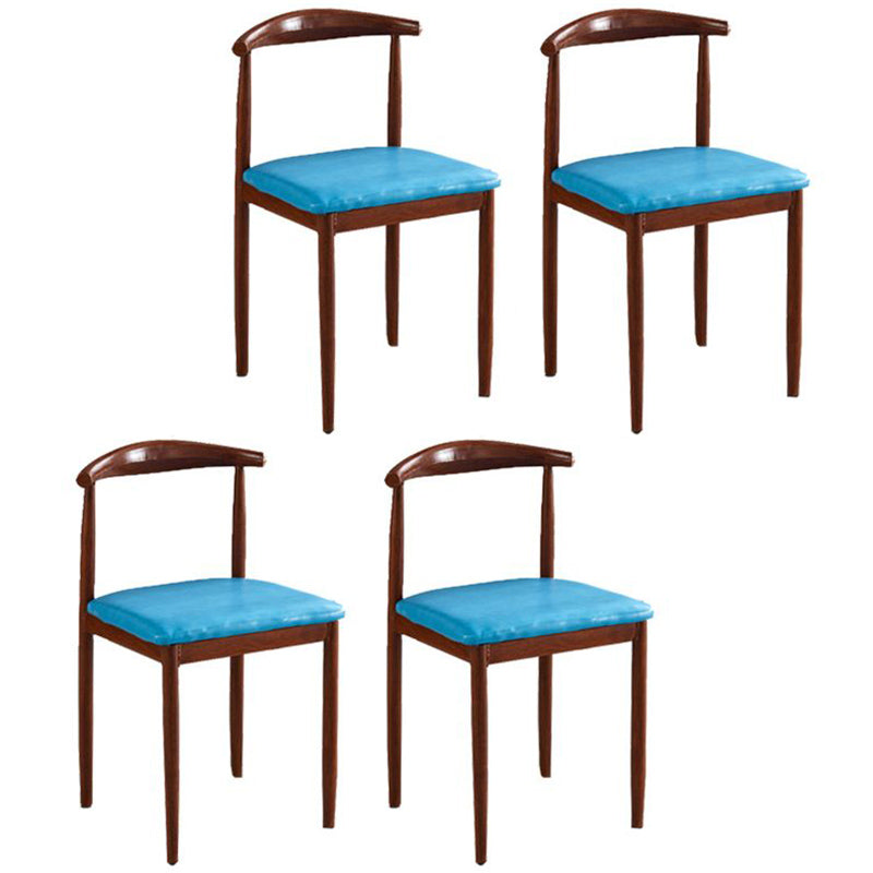 Contemporary Style Metal Kitchen Chairs Set Open Back Side PU Leather Chair Blue 4 Piece Set Walnut Clearhalo ' kitchen&dining_furn' 'Dining Chairs' 'Dining Tables & Seating' 'dining_chair' 'furn' 'furn_dining_chair' 'Furniture' 'furniture_dining_chair' 'Kitchen & Dining Furniture' 'kitchen' 3741396