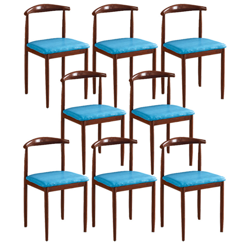 Contemporary Style Metal Kitchen Chairs Set Open Back Side PU Leather Chair Blue 8 Piece Set Walnut Clearhalo ' kitchen&dining_furn' 'Dining Chairs' 'Dining Tables & Seating' 'dining_chair' 'furn' 'furn_dining_chair' 'Furniture' 'furniture_dining_chair' 'Kitchen & Dining Furniture' 'kitchen' 3741397