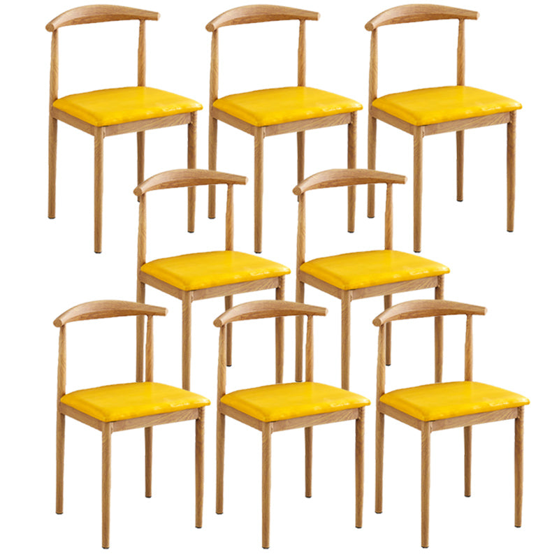 Contemporary Style Metal Kitchen Chairs Set Open Back Side PU Leather Chair Yellow 8 Piece Set Natural Wood Clearhalo ' kitchen&dining_furn' 'Dining Chairs' 'Dining Tables & Seating' 'dining_chair' 'furn' 'furn_dining_chair' 'Furniture' 'furniture_dining_chair' 'Kitchen & Dining Furniture' 'kitchen' 3741403