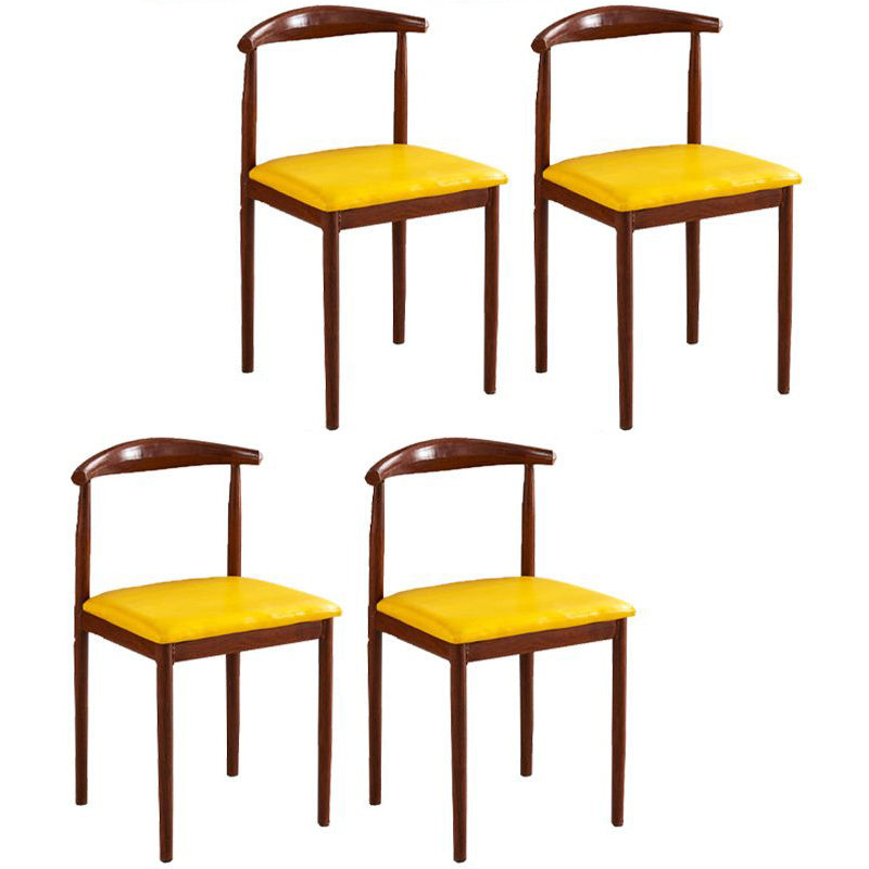 Contemporary Style Metal Kitchen Chairs Set Open Back Side PU Leather Chair Yellow 4 Piece Set Walnut Clearhalo ' kitchen&dining_furn' 'Dining Chairs' 'Dining Tables & Seating' 'dining_chair' 'furn' 'furn_dining_chair' 'Furniture' 'furniture_dining_chair' 'Kitchen & Dining Furniture' 'kitchen' 3741406