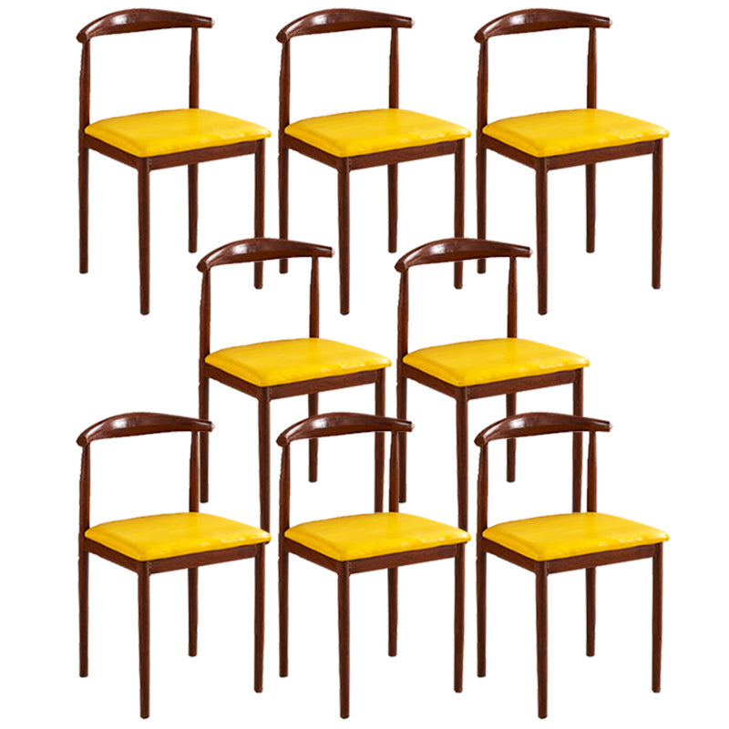 Contemporary Style Metal Kitchen Chairs Set Open Back Side PU Leather Chair Yellow 8 Piece Set Walnut Clearhalo ' kitchen&dining_furn' 'Dining Chairs' 'Dining Tables & Seating' 'dining_chair' 'furn' 'furn_dining_chair' 'Furniture' 'furniture_dining_chair' 'Kitchen & Dining Furniture' 'kitchen' 3741407