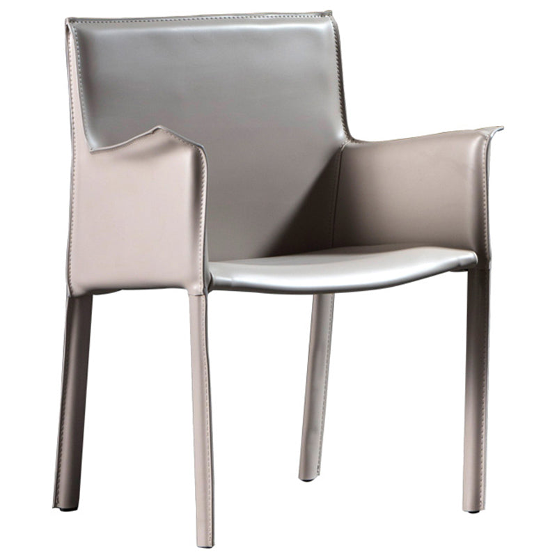 Minimalist Style Leather Dining Chair Solid Back Arm Dining Side Chair for Home Light Gray 1 Piece Clearhalo ' kitchen&dining_furn' 'Dining Chairs' 'Dining Tables & Seating' 'dining_chair' 'furn' 'furn_dining_chair' 'Furniture' 'furniture_dining_chair' 'Kitchen & Dining Furniture' 'kitchen' 3741409