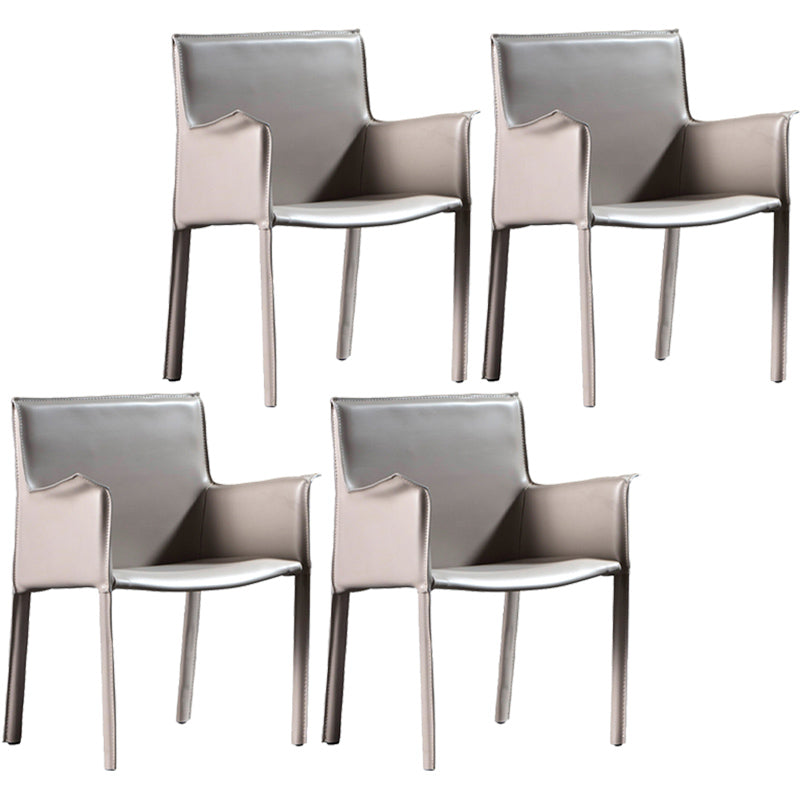 Minimalist Style Leather Dining Chair Solid Back Arm Dining Side Chair for Home Light Gray 4 Piece Set Clearhalo ' kitchen&dining_furn' 'Dining Chairs' 'Dining Tables & Seating' 'dining_chair' 'furn' 'furn_dining_chair' 'Furniture' 'furniture_dining_chair' 'Kitchen & Dining Furniture' 'kitchen' 3741412