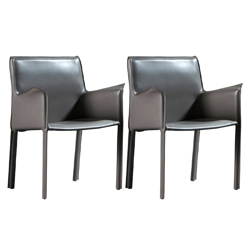 Minimalist Style Leather Dining Chair Solid Back Arm Dining Side Chair for Home Dark Gray 2 Piece Set Clearhalo ' kitchen&dining_furn' 'Dining Chairs' 'Dining Tables & Seating' 'dining_chair' 'furn' 'furn_dining_chair' 'Furniture' 'furniture_dining_chair' 'Kitchen & Dining Furniture' 'kitchen' 3741416