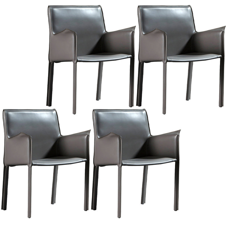 Minimalist Style Leather Dining Chair Solid Back Arm Dining Side Chair for Home Dark Gray 4 Piece Set Clearhalo ' kitchen&dining_furn' 'Dining Chairs' 'Dining Tables & Seating' 'dining_chair' 'furn' 'furn_dining_chair' 'Furniture' 'furniture_dining_chair' 'Kitchen & Dining Furniture' 'kitchen' 3741419