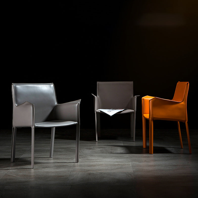 Minimalist Style Leather Dining Chair Solid Back Arm Dining Side Chair for Home Clearhalo ' kitchen&dining_furn' 'Dining Chairs' 'Dining Tables & Seating' 'dining_chair' 'furn' 'furn_dining_chair' 'Furniture' 'furniture_dining_chair' 'Kitchen & Dining Furniture' 'kitchen' 3741420