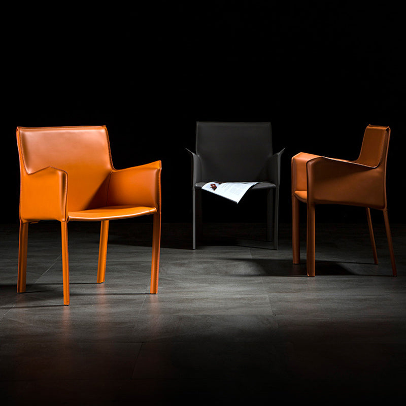 Minimalist Style Leather Dining Chair Solid Back Arm Dining Side Chair for Home Clearhalo ' kitchen&dining_furn' 'Dining Chairs' 'Dining Tables & Seating' 'dining_chair' 'furn' 'furn_dining_chair' 'Furniture' 'furniture_dining_chair' 'Kitchen & Dining Furniture' 'kitchen' 3741424