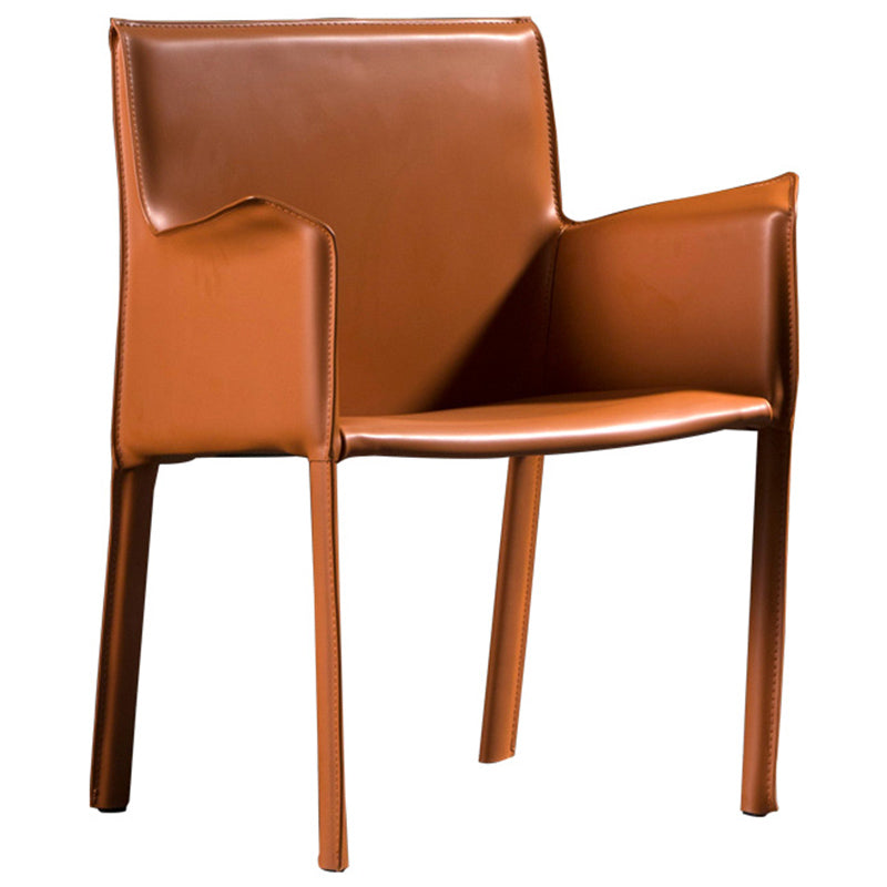 Minimalist Style Leather Dining Chair Solid Back Arm Dining Side Chair for Home Orange 1 Piece Clearhalo ' kitchen&dining_furn' 'Dining Chairs' 'Dining Tables & Seating' 'dining_chair' 'furn' 'furn_dining_chair' 'Furniture' 'furniture_dining_chair' 'Kitchen & Dining Furniture' 'kitchen' 3741427