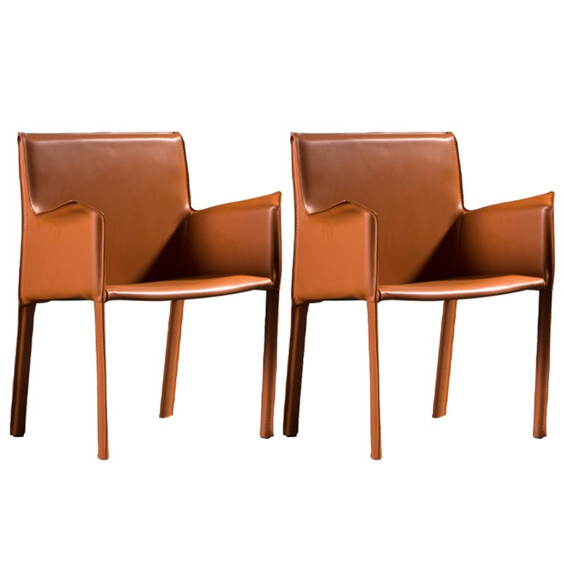 Minimalist Style Leather Dining Chair Solid Back Arm Dining Side Chair for Home Orange 2 Piece Set Clearhalo ' kitchen&dining_furn' 'Dining Chairs' 'Dining Tables & Seating' 'dining_chair' 'furn' 'furn_dining_chair' 'Furniture' 'furniture_dining_chair' 'Kitchen & Dining Furniture' 'kitchen' 3741428
