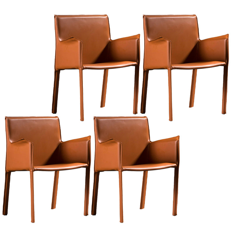 Minimalist Style Leather Dining Chair Solid Back Arm Dining Side Chair for Home Orange 4 Piece Set Clearhalo ' kitchen&dining_furn' 'Dining Chairs' 'Dining Tables & Seating' 'dining_chair' 'furn' 'furn_dining_chair' 'Furniture' 'furniture_dining_chair' 'Kitchen & Dining Furniture' 'kitchen' 3741429