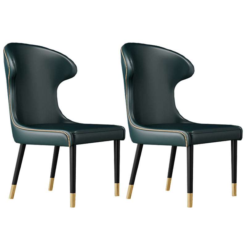 Scandinavian Style Wingback Side Chair Leather Dining Armless Chairs for Home Use Blackish Green 2 Piece Set Clearhalo ' kitchen&dining_furn' 'Dining Chairs' 'Dining Tables & Seating' 'dining_chair' 'furn' 'furn_dining_chair' 'Furniture' 'furniture_dining_chair' 'Kitchen & Dining Furniture' 'kitchen' 3741506