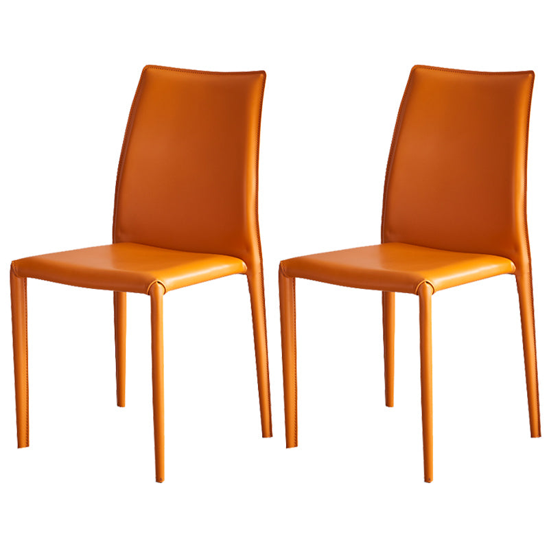 Scandinavian Style Solid Back Dining Chairs Leather Dining Armless Side Chairs Orange 2 Piece Set Clearhalo ' kitchen&dining_furn' 'Dining Chairs' 'Dining Tables & Seating' 'dining_chair' 'furn' 'furn_dining_chair' 'Furniture' 'furniture_dining_chair' 'Kitchen & Dining Furniture' 'kitchen' 3741551
