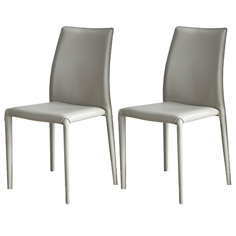 Scandinavian Style Solid Back Dining Chairs Leather Dining Armless Side Chairs Light Gray 2 Piece Set Clearhalo ' kitchen&dining_furn' 'Dining Chairs' 'Dining Tables & Seating' 'dining_chair' 'furn' 'furn_dining_chair' 'Furniture' 'furniture_dining_chair' 'Kitchen & Dining Furniture' 'kitchen' 3741556