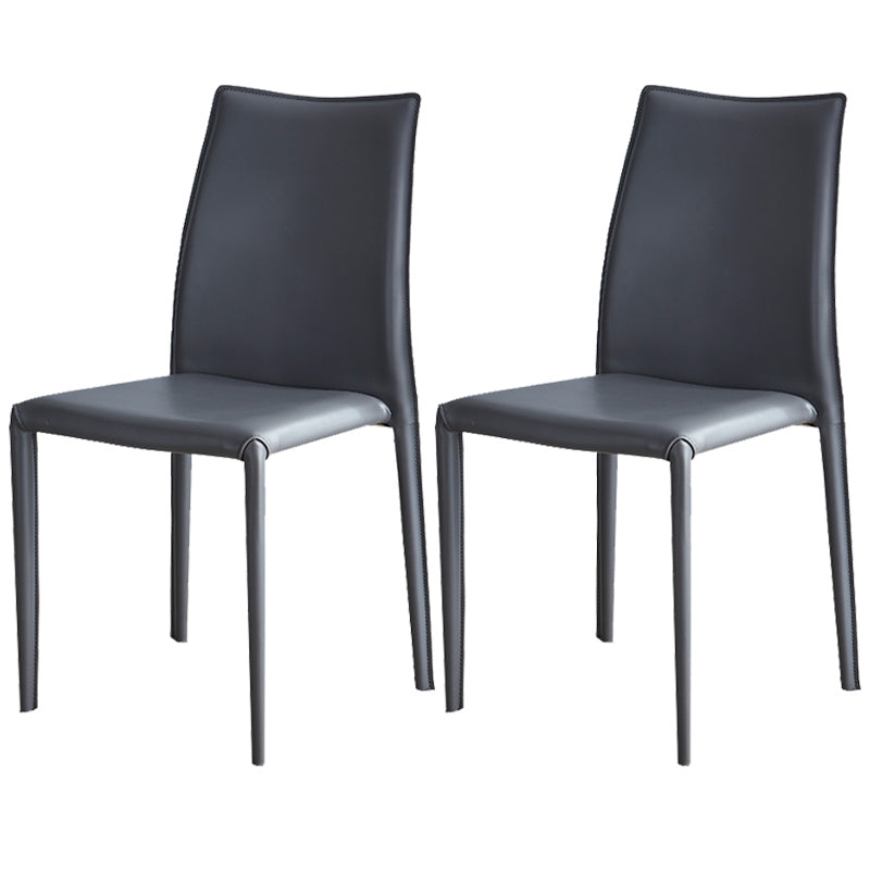 Scandinavian Style Solid Back Dining Chairs Leather Dining Armless Side Chairs Dark Gray 2 Piece Set Clearhalo ' kitchen&dining_furn' 'Dining Chairs' 'Dining Tables & Seating' 'dining_chair' 'furn' 'furn_dining_chair' 'Furniture' 'furniture_dining_chair' 'Kitchen & Dining Furniture' 'kitchen' 3741569