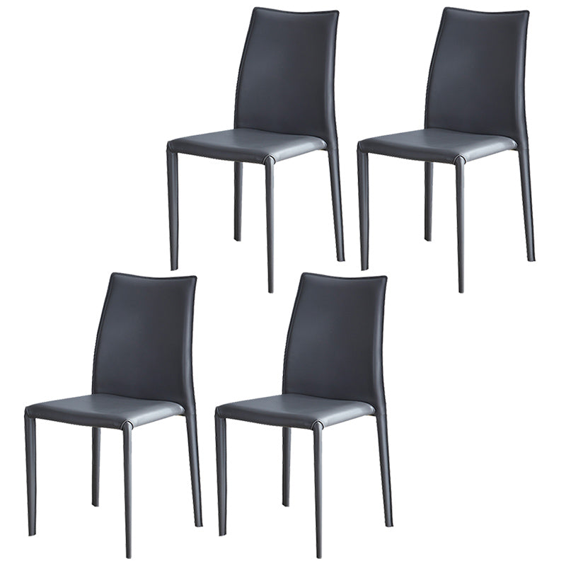 Scandinavian Style Solid Back Dining Chairs Leather Dining Armless Side Chairs Dark Gray 4 Piece Set Clearhalo ' kitchen&dining_furn' 'Dining Chairs' 'Dining Tables & Seating' 'dining_chair' 'furn' 'furn_dining_chair' 'Furniture' 'furniture_dining_chair' 'Kitchen & Dining Furniture' 'kitchen' 3741571