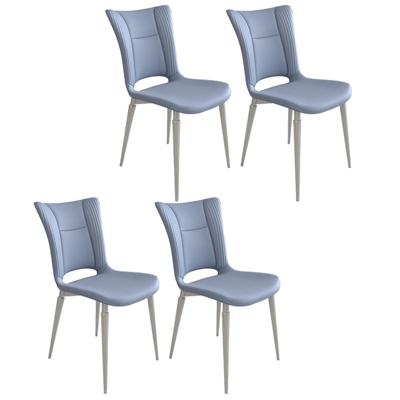 Contemporary Metal Armless Dining Room Chairs Open Back Dining Side Chair for Home Use Light Blue 4 Piece Set Clearhalo ' kitchen&dining_furn' 'Dining Chairs' 'Dining Tables & Seating' 'dining_chair' 'furn' 'furn_dining_chair' 'Furniture' 'furniture_dining_chair' 'Kitchen & Dining Furniture' 'kitchen' 3741635