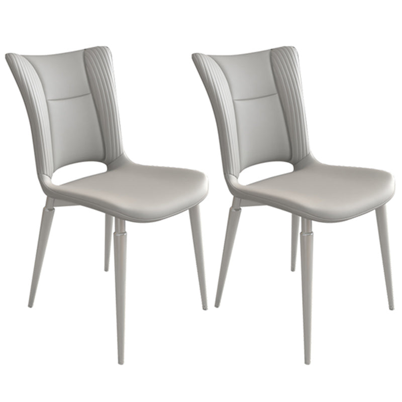 Contemporary Metal Armless Dining Room Chairs Open Back Dining Side Chair for Home Use Light Gray 2 Piece Set Clearhalo ' kitchen&dining_furn' 'Dining Chairs' 'Dining Tables & Seating' 'dining_chair' 'furn' 'furn_dining_chair' 'Furniture' 'furniture_dining_chair' 'Kitchen & Dining Furniture' 'kitchen' 3741639