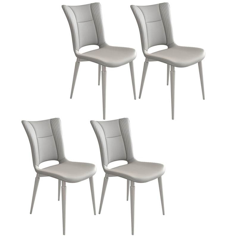 Contemporary Metal Armless Dining Room Chairs Open Back Dining Side Chair for Home Use Light Gray 4 Piece Set Clearhalo ' kitchen&dining_furn' 'Dining Chairs' 'Dining Tables & Seating' 'dining_chair' 'furn' 'furn_dining_chair' 'Furniture' 'furniture_dining_chair' 'Kitchen & Dining Furniture' 'kitchen' 3741640