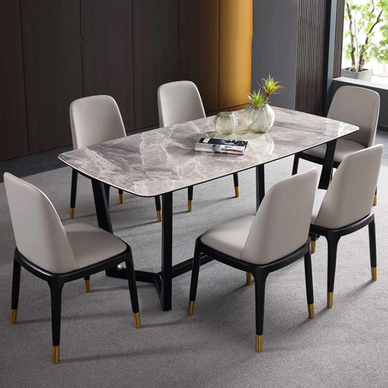 Leather Industrial Restaurant Side Chair Parsons Gray Dining Chair with Black Legs Clearhalo ' kitchen&dining_furn' 'Dining Chairs' 'Dining Tables & Seating' 'dining_chair' 'furn' 'furn_dining_chair' 'Furniture' 'furniture_dining_chair' 'Kitchen & Dining Furniture' 'kitchen' 3741705