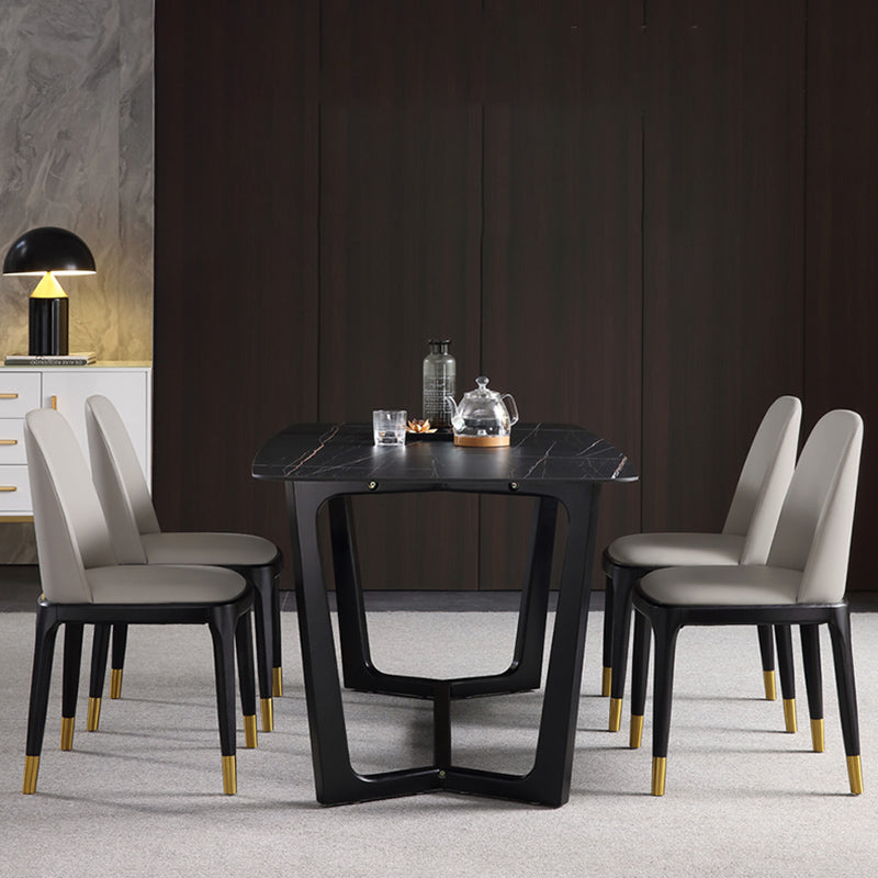 Leather Industrial Restaurant Side Chair Parsons Gray Dining Chair with Black Legs Clearhalo ' kitchen&dining_furn' 'Dining Chairs' 'Dining Tables & Seating' 'dining_chair' 'furn' 'furn_dining_chair' 'Furniture' 'furniture_dining_chair' 'Kitchen & Dining Furniture' 'kitchen' 3741707