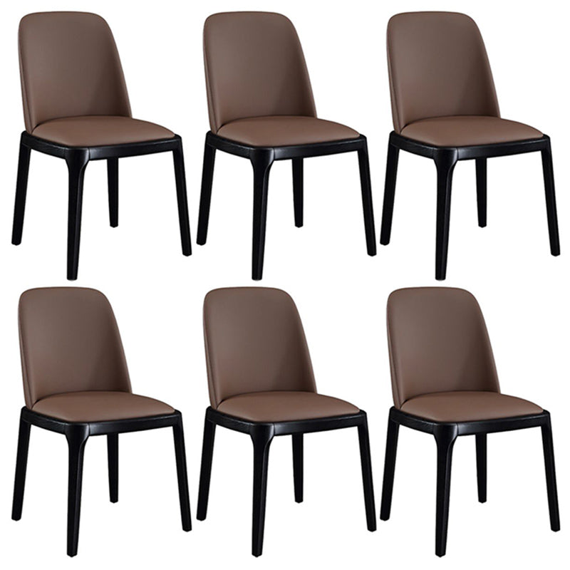 Leather Industrial Restaurant Side Chair Parsons Gray Dining Chair with Black Legs Coffee 6 Piece Set Clearhalo ' kitchen&dining_furn' 'Dining Chairs' 'Dining Tables & Seating' 'dining_chair' 'furn' 'furn_dining_chair' 'Furniture' 'furniture_dining_chair' 'Kitchen & Dining Furniture' 'kitchen' 3741710