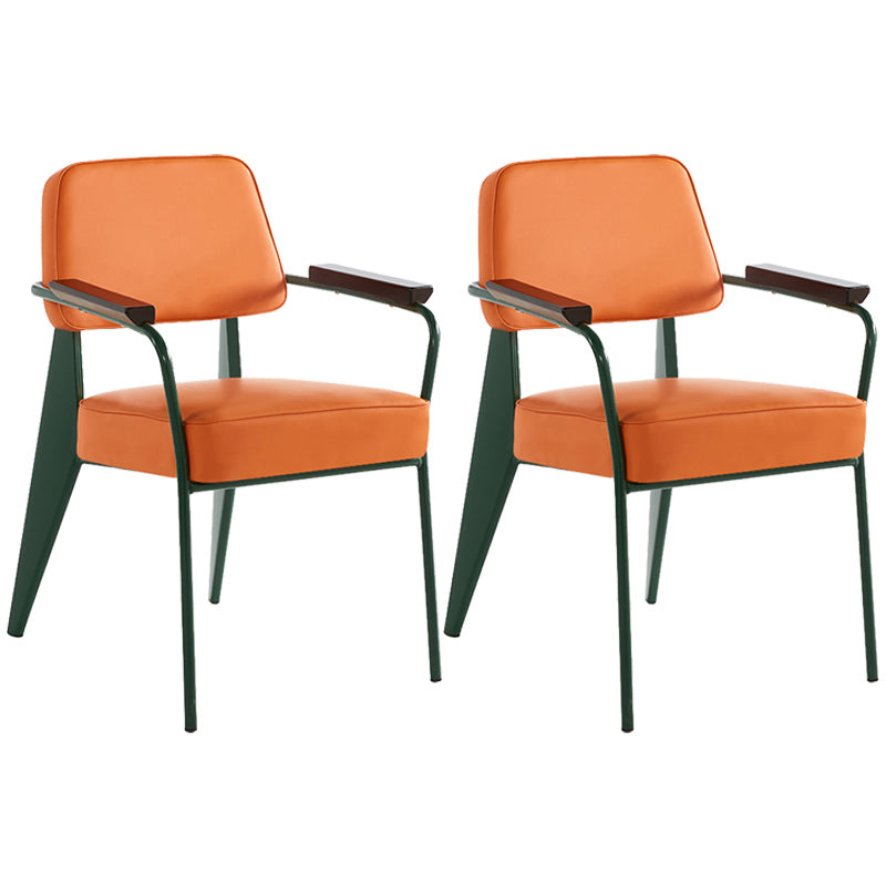 Open Back Dining Arm Chair Industrial Upholstered Armchairs with Metal Legs Orange Green Set of 2 Clearhalo ' kitchen&dining_furn' 'Dining Chairs' 'Dining Tables & Seating' 'dining_chair' 'Furniture' 'furniture_dining_chair' 'Kitchen & Dining Furniture' 'kitchen' 3741788