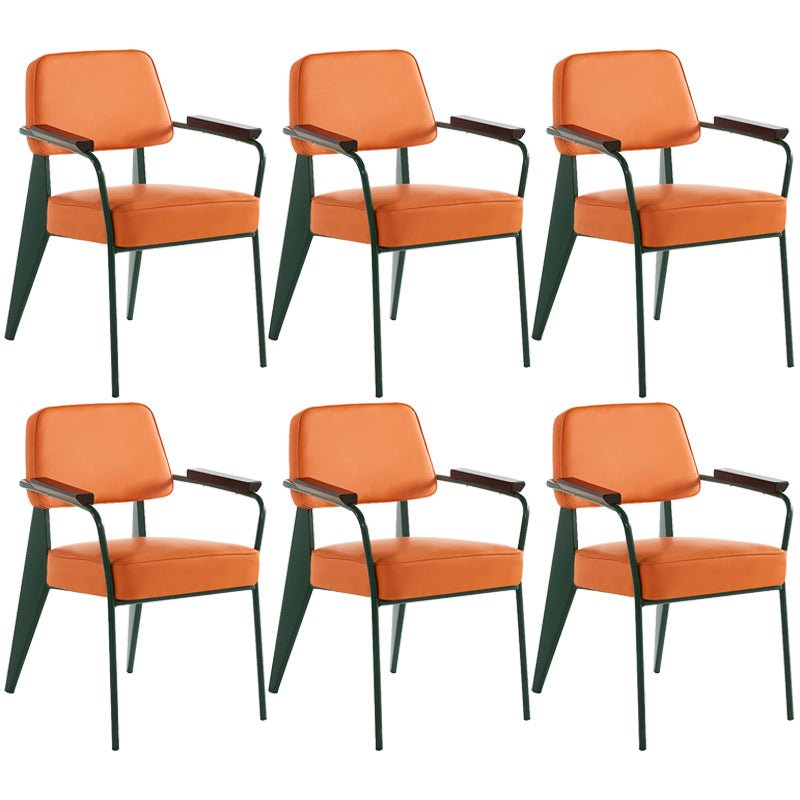 Open Back Dining Arm Chair Industrial Upholstered Armchairs with Metal Legs Orange Green Set of 6 Clearhalo ' kitchen&dining_furn' 'Dining Chairs' 'Dining Tables & Seating' 'dining_chair' 'Furniture' 'furniture_dining_chair' 'Kitchen & Dining Furniture' 'kitchen' 3741792