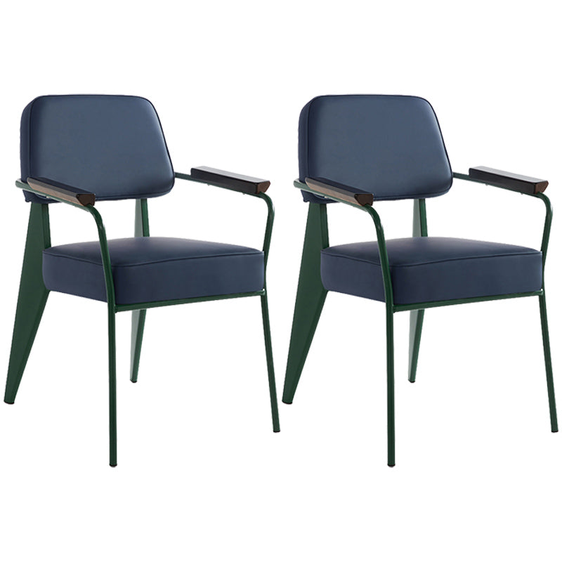 Open Back Dining Arm Chair Industrial Upholstered Armchairs with Metal Legs Blue Green Set of 2 Clearhalo ' kitchen&dining_furn' 'Dining Chairs' 'Dining Tables & Seating' 'dining_chair' 'Furniture' 'furniture_dining_chair' 'Kitchen & Dining Furniture' 'kitchen' 3741795